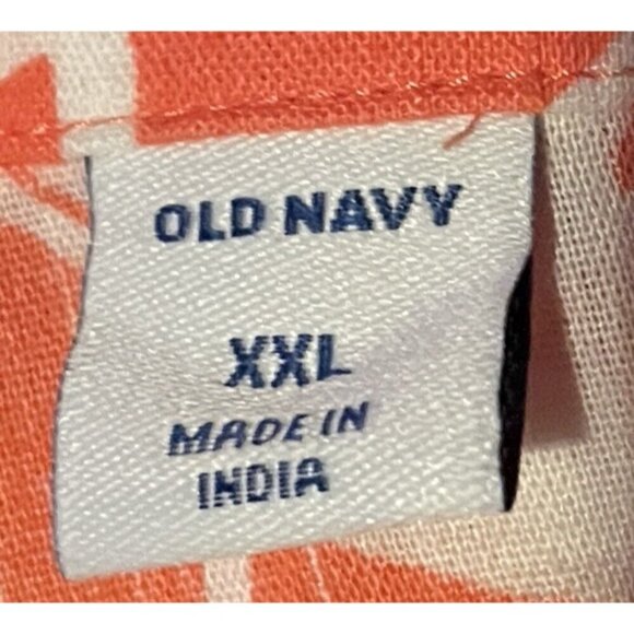 Old Navy Floral Button Front Top Size XXL Orange Hawaiian Short Sleeve - Picture 8 of 14